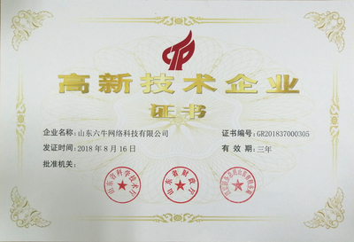 熱烈祝賀山東六牛網(wǎng)絡(luò)科技被認(rèn)定為國家高新技術(shù)企業(yè)
